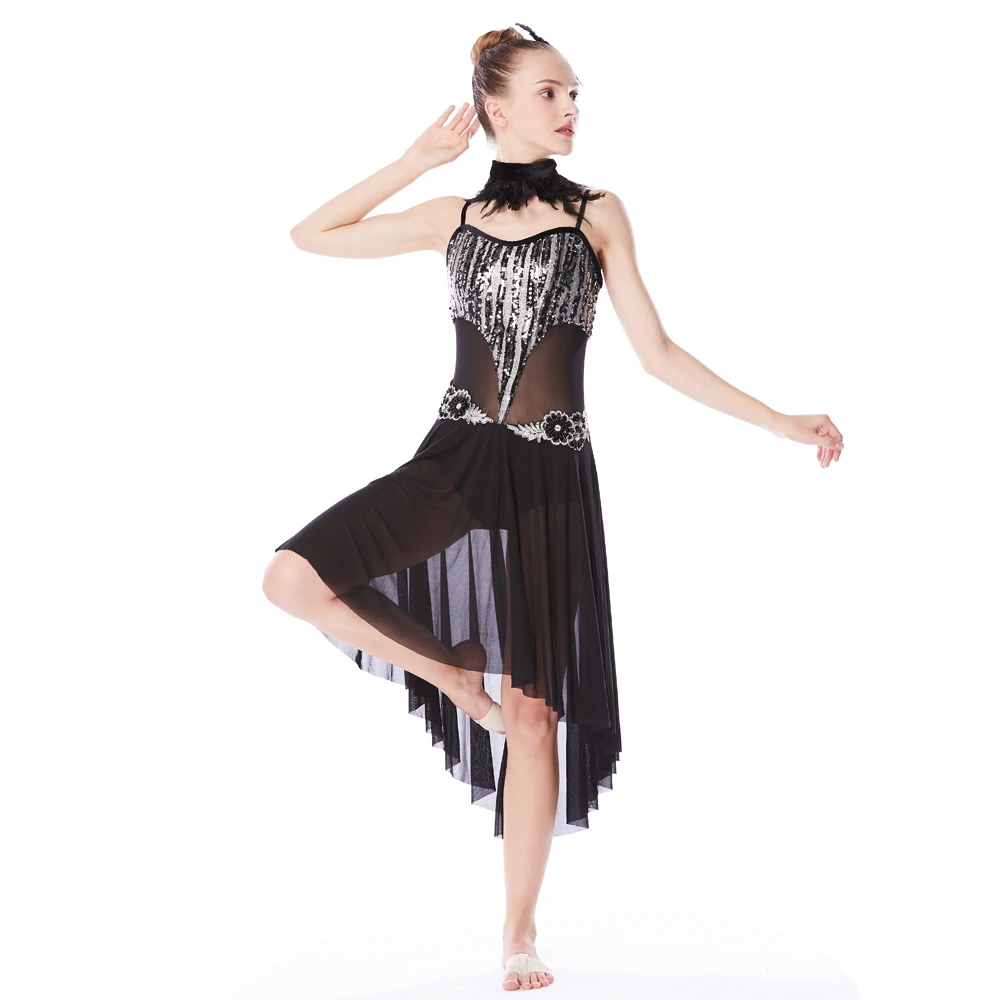 

Elegant Lyrical Sakting Performance Costumes Modern Latin Dance Dress Mesh Skirt Dress For Girls