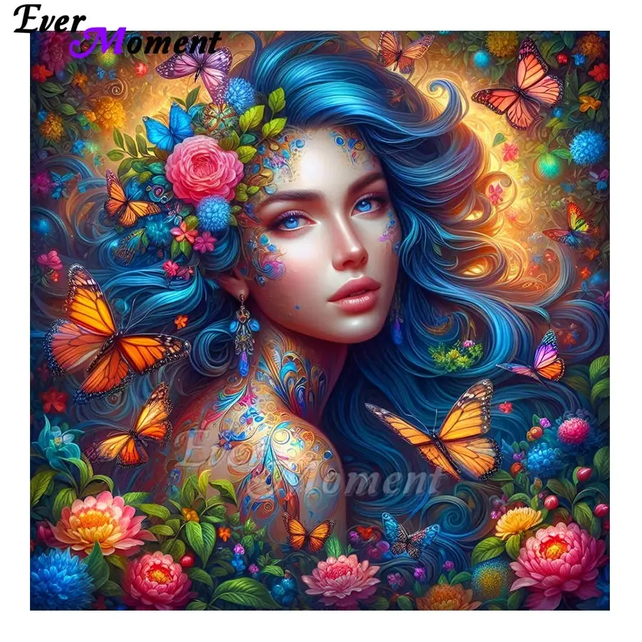 

Алмазная вышивка «Женщина, омраченная цветами и бабочками», Ever Moment AB, с кристаллами Fairy Dust, декор для стен, ASF3101