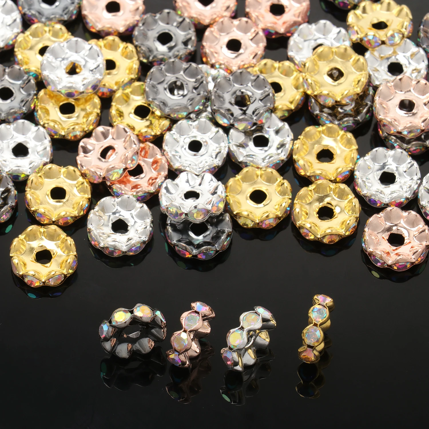 30pcs 10/12mm Multicolor Big Hole Rhinestone Beads Wave Edge Spacer Beads For Jewelry Making DIY Bracelets Necklace Pen Decor