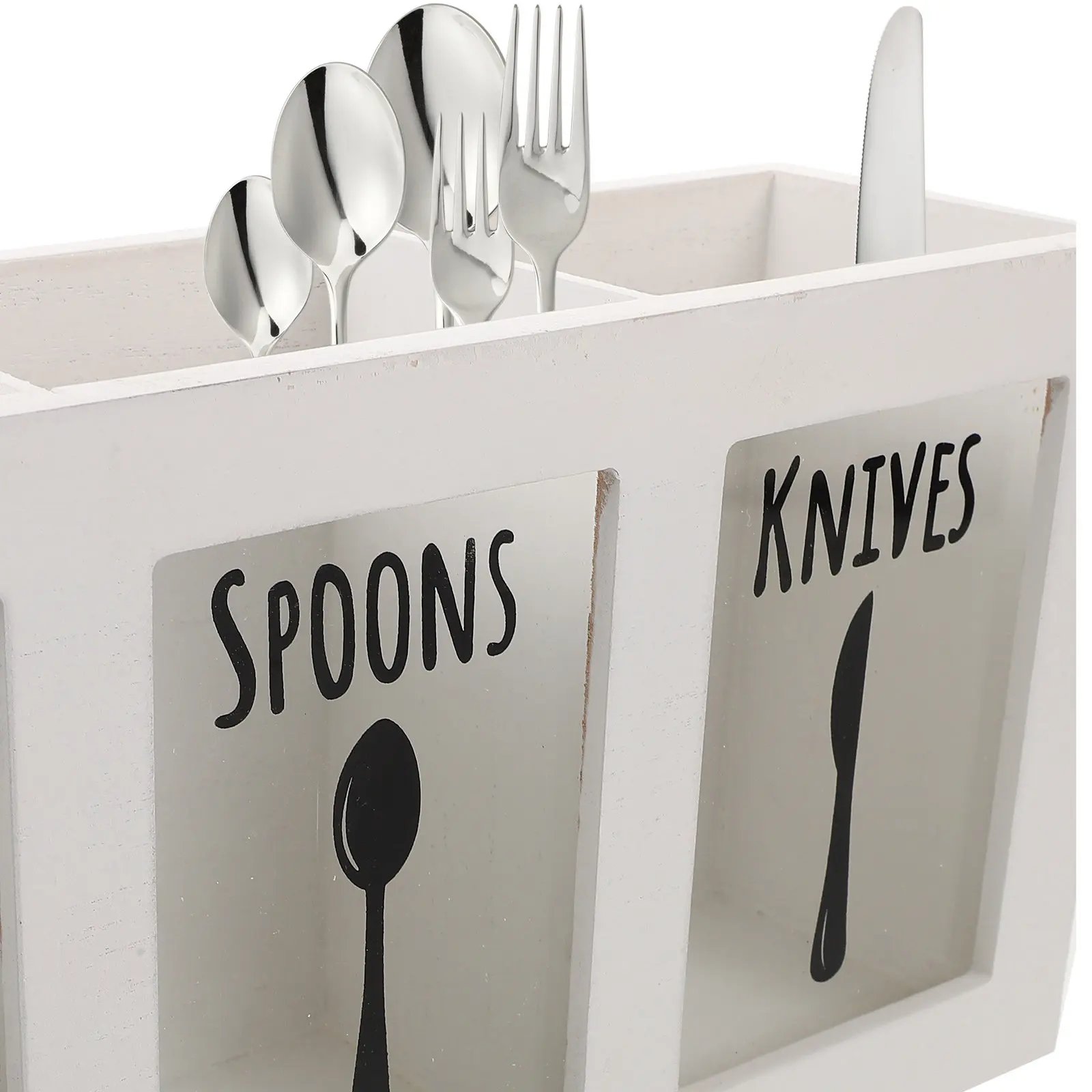 American Style Fork Knife Spoon Organizer Wooden Cutlery Storage Box 3 Compartments Countertop Silverware Holder view 2