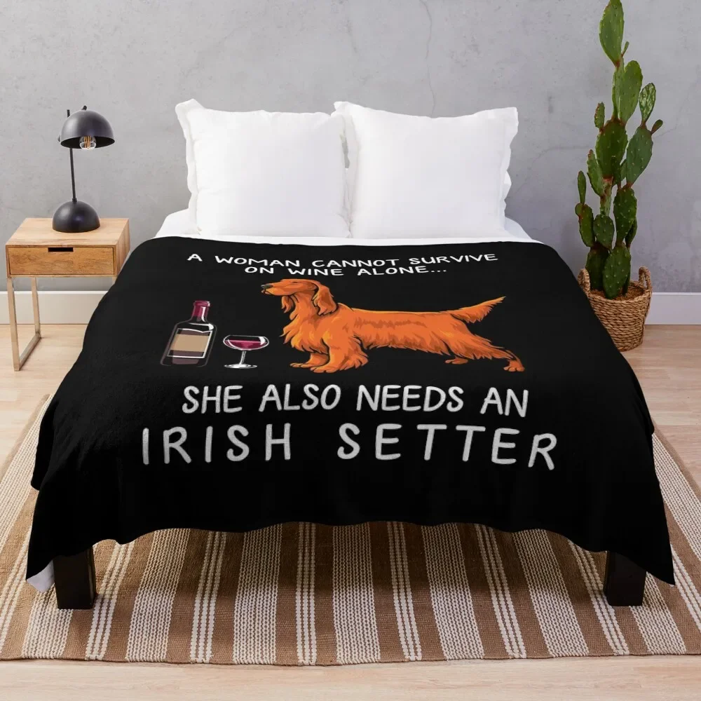 

Irish Setter and wine Funny dog Throw Blanket Furry Moving Thins Blankets