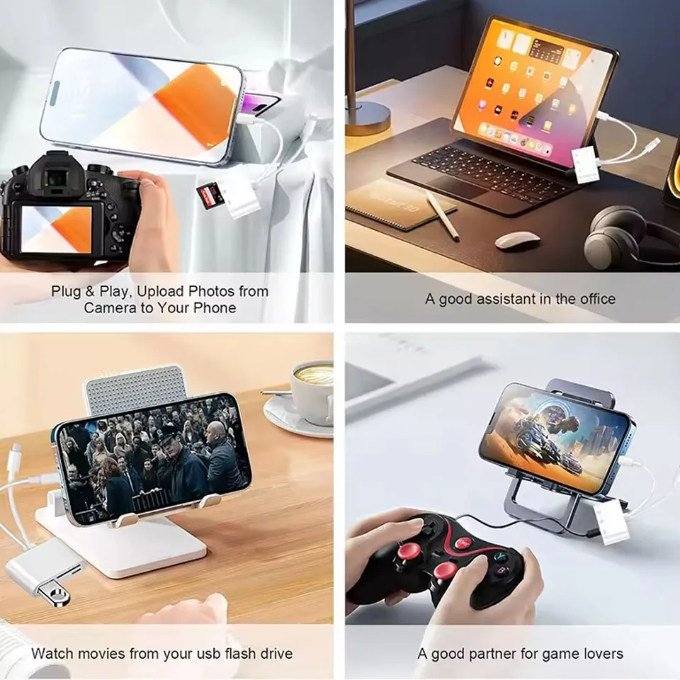 Lightning & Type C 3-in-2 USB 3.0 SD TF قارئ بطاقات OTG محول عالي السرعة محور الذاكرة لأجهزة iPhone iPad MacBook Android #3