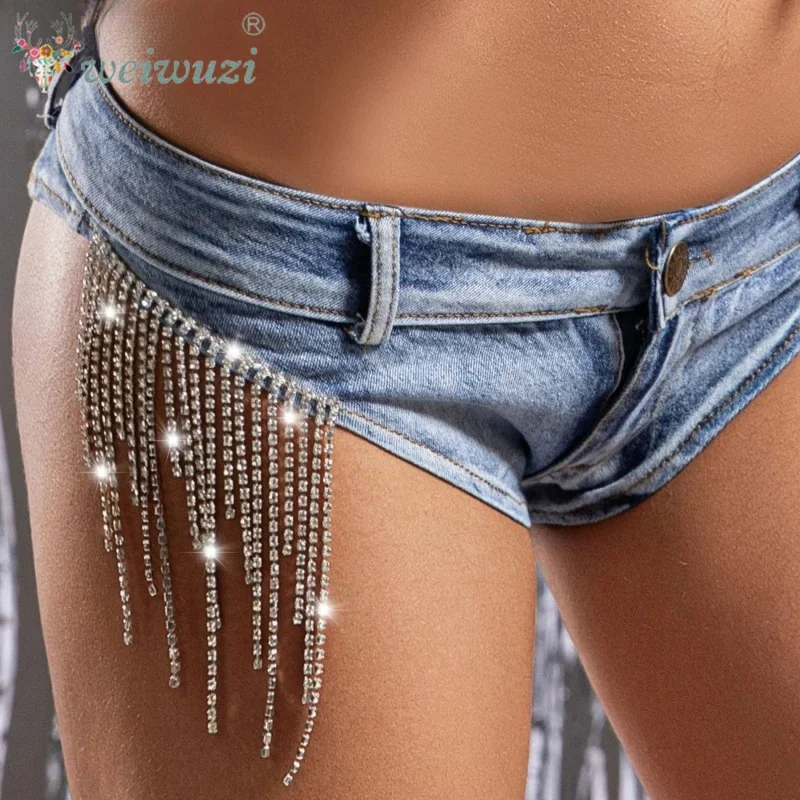 Uxury Diamond Tassel Women Mini Denim Shorts Spicy Girl NightClub PoleDance DS Party Hot Pants Sexy Show Peach Butt Jeans Summer view 3