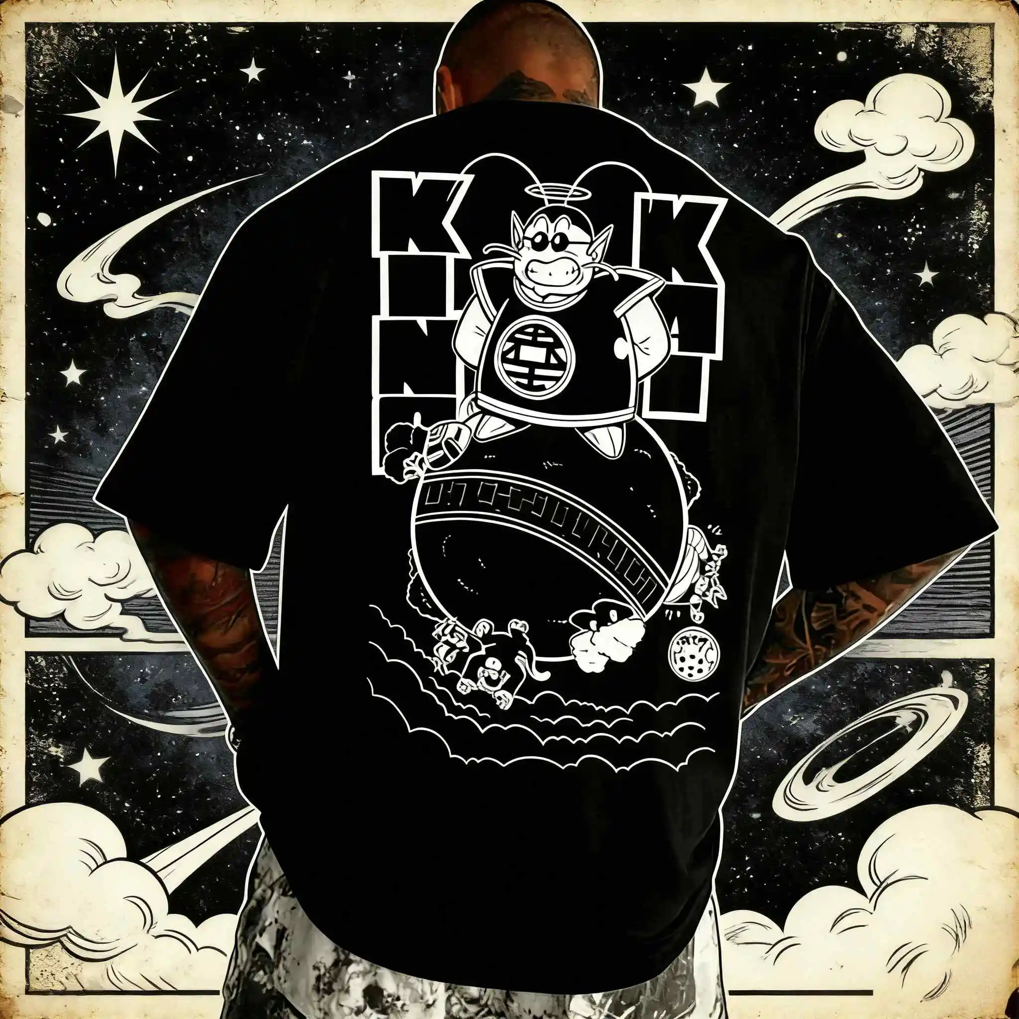 

Мужская винтажная футболка из чистого хлопка с принтом Dragon Ball King Kai, летняя коллекция 2026, повседневная, свободная, спортивная, с коротким рукавом