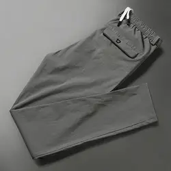 2023 New Summer Thin Ice Quick Drying Straight Tube Loose Fitting Casual High Waisted Lace Up Pocket Men's Sports Pants