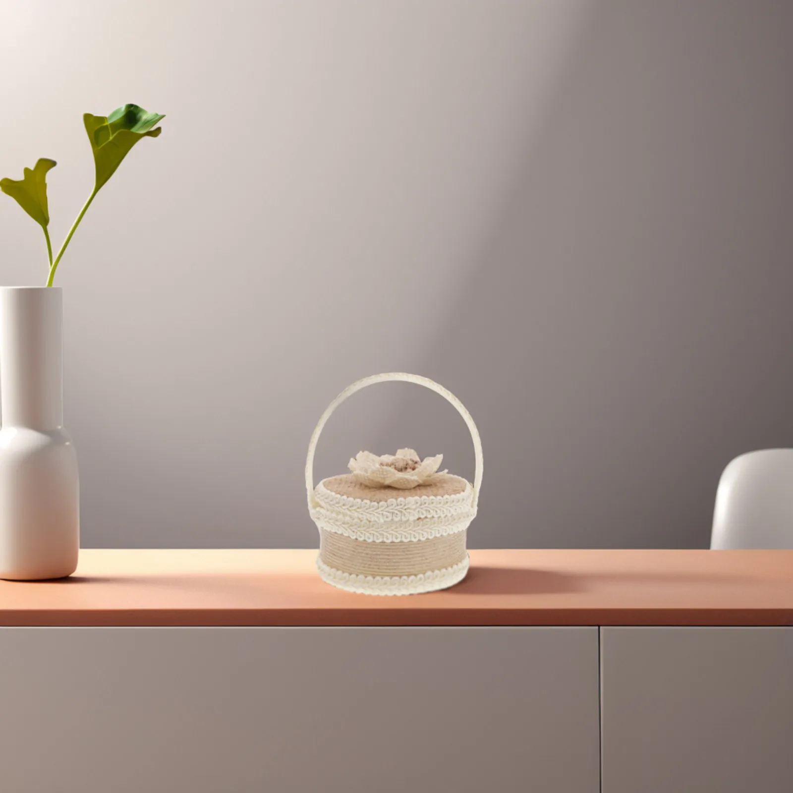 

Rustic Burlap Wedding Ring Box Ring Bearer Pillow for Flower Elegant Handmade Jute Basket Ceremony Decoration Accessory