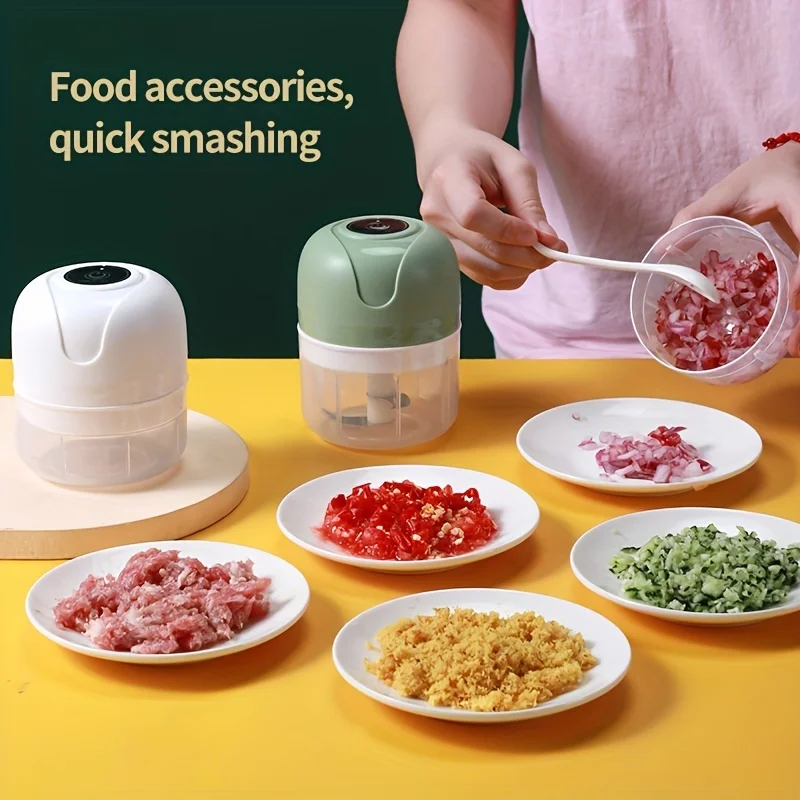 250ml /3blades Garlic Chopper, Onion Chopper, USB Charging Vegetable Mincer, Mini Chopper, Food Processor, Kitchen Tools