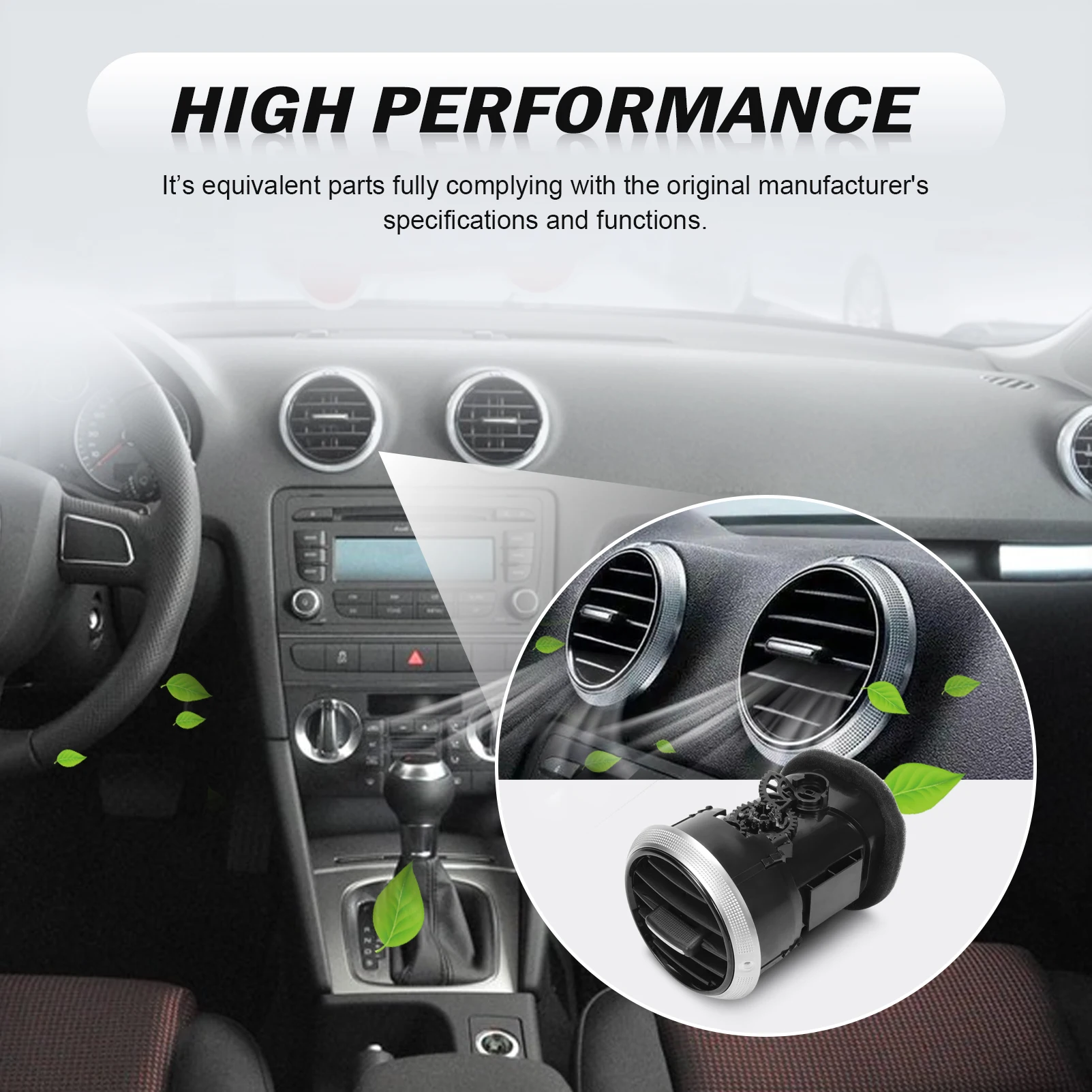 ABS Chrome Black Dash Air Vent Nozzle Compatible with A3 S3 8P 2008-2012#8P0820901C