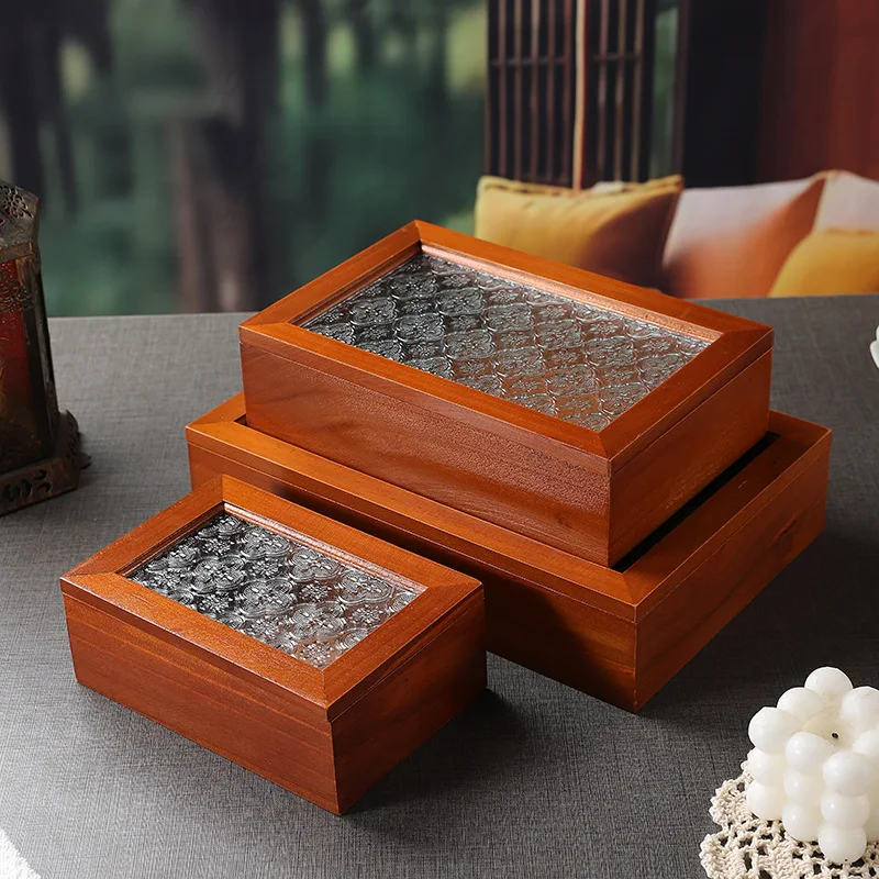 

Vintage Wooden Treasure Box Begonia Flower Glass Gem Desktop Jewelry Box Storage Organizer Chest Treasure Jewelry Trinket Box