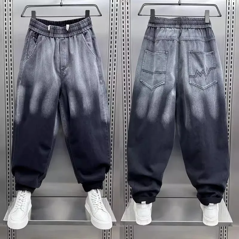 washed water Men's Cargo Jeans Casual Loose Stacked Trousers Gothic Men Baggy Sweatpants Autumn Black Luxury Long Work Pants