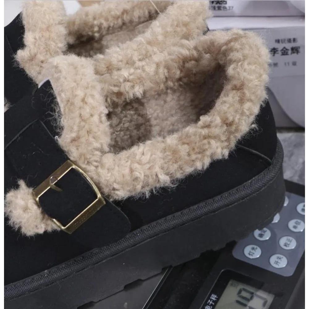 Shallow Mouth Casual Woman Shoe Female Footwear Round Toe Loafers Fur All-Match Autumn Dress New Moccasin Fall Winter Rubber