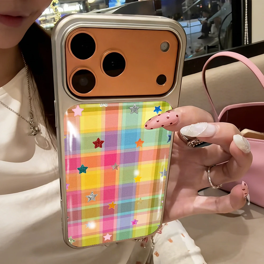 

New Colorful Plaid Drop Glue INS Case For iPhone 15 17 13 Pro Max Phone 11 12 ProMax 14 15 16 Plus Cases Shockproof Cute Coque