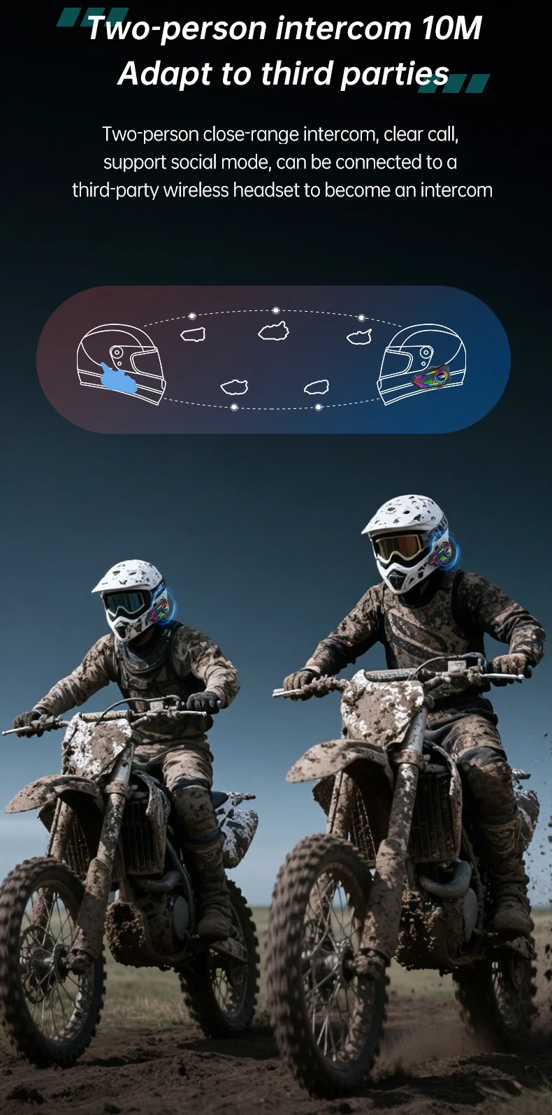 Y10 Max Motorradhelm Bluetooth 6.0 Intercom CVC+DSP Dual Intelligent Noise ReductionInter Comunicador – Detail 3