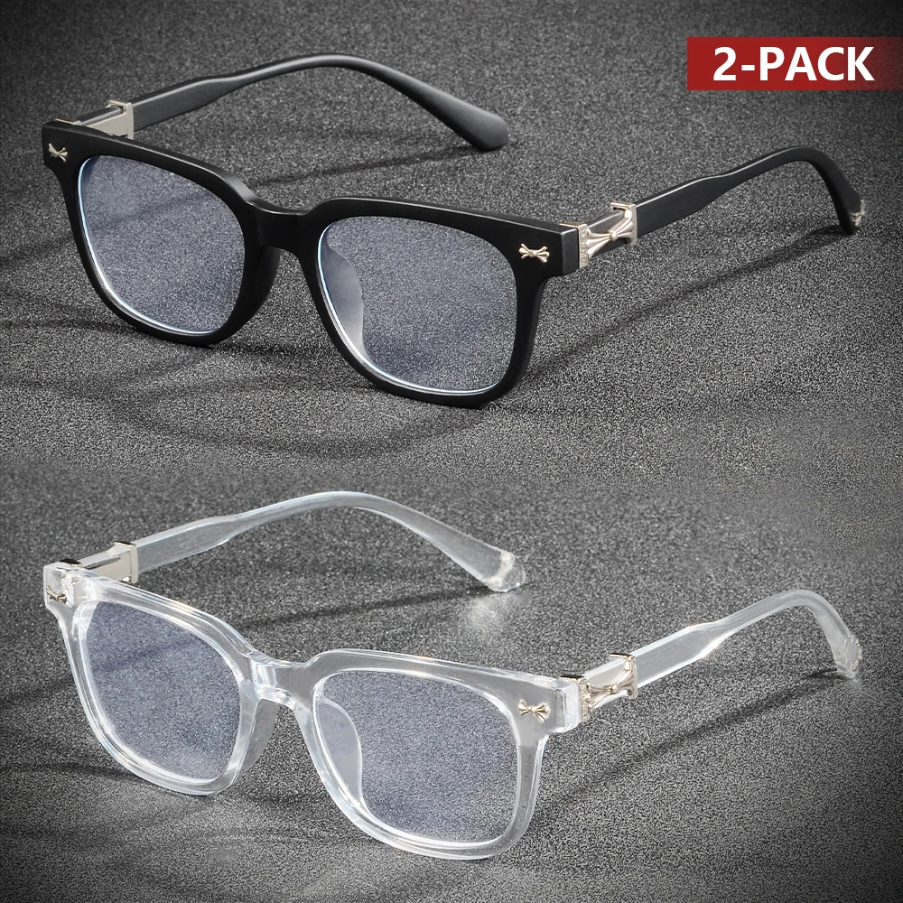 CRIXALIS, 2 uds., gafas antiluz azul para hombres y mujeres, gafas cuadradas Vintage para lectura en ordenador, montura de gafas graduadas UV400