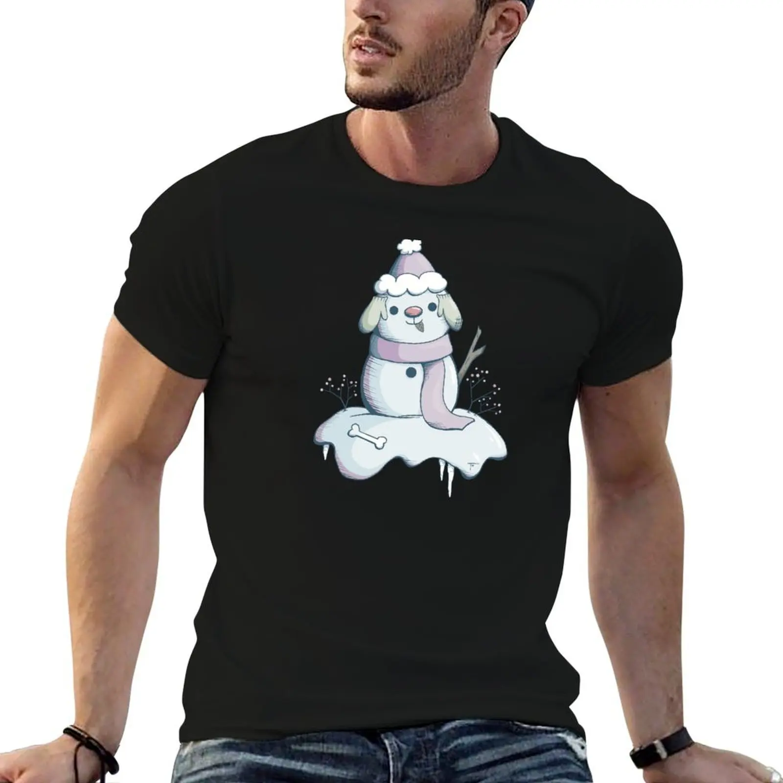 Winter Snow Pup T-Shirt No Iron Casual Short Sleeve Top