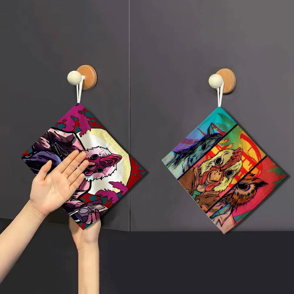 Action Game Hotline Miami Polyester Cotton Hand Wiping Towel, Hanging Design, Durable for Household Restaurant Toilet Use