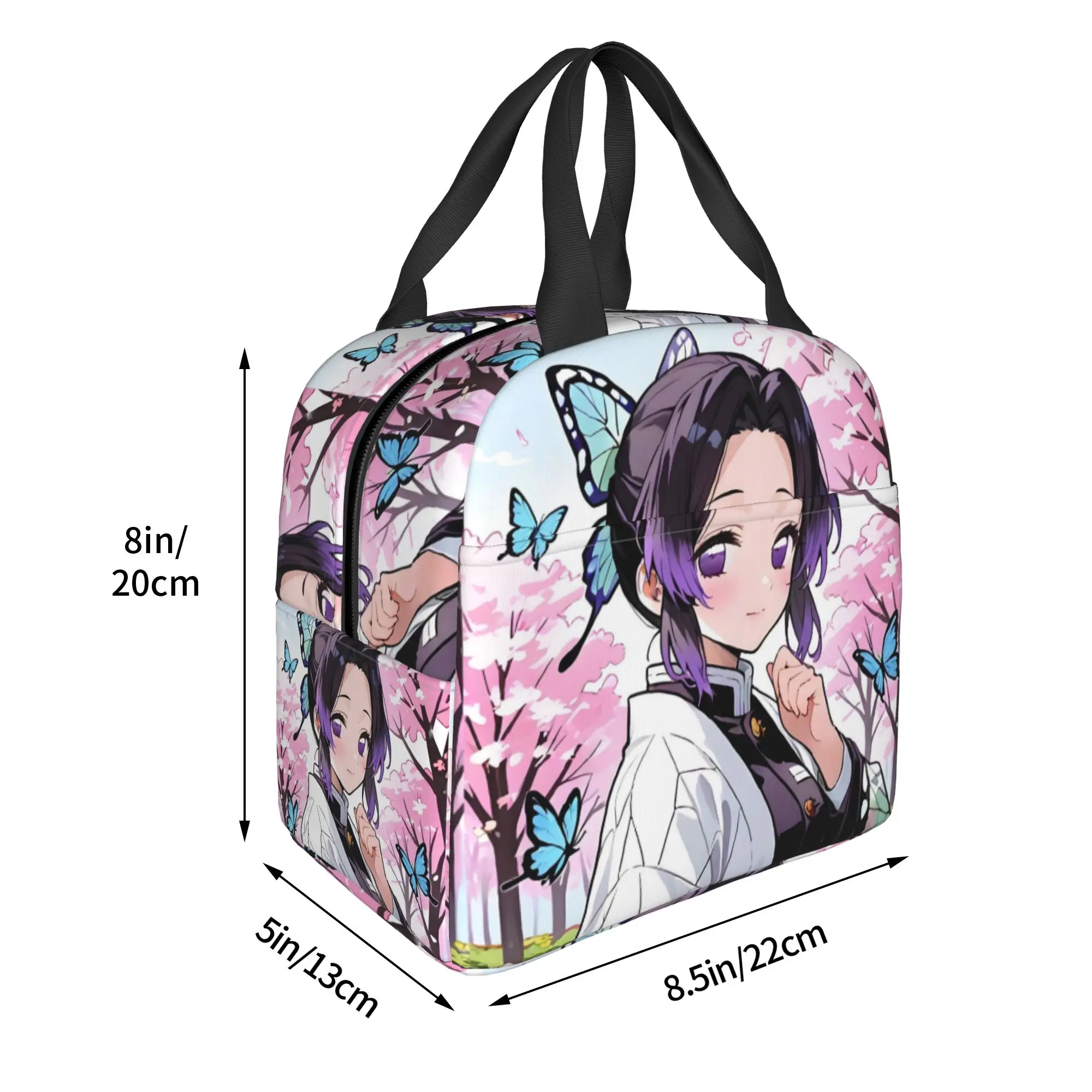 Custom Demon S-Slayer Butterfly Lunch Bag Men Women Shinobu Kochou Cooler Warm Insulated Lunch Boxes for Adult Office view 4