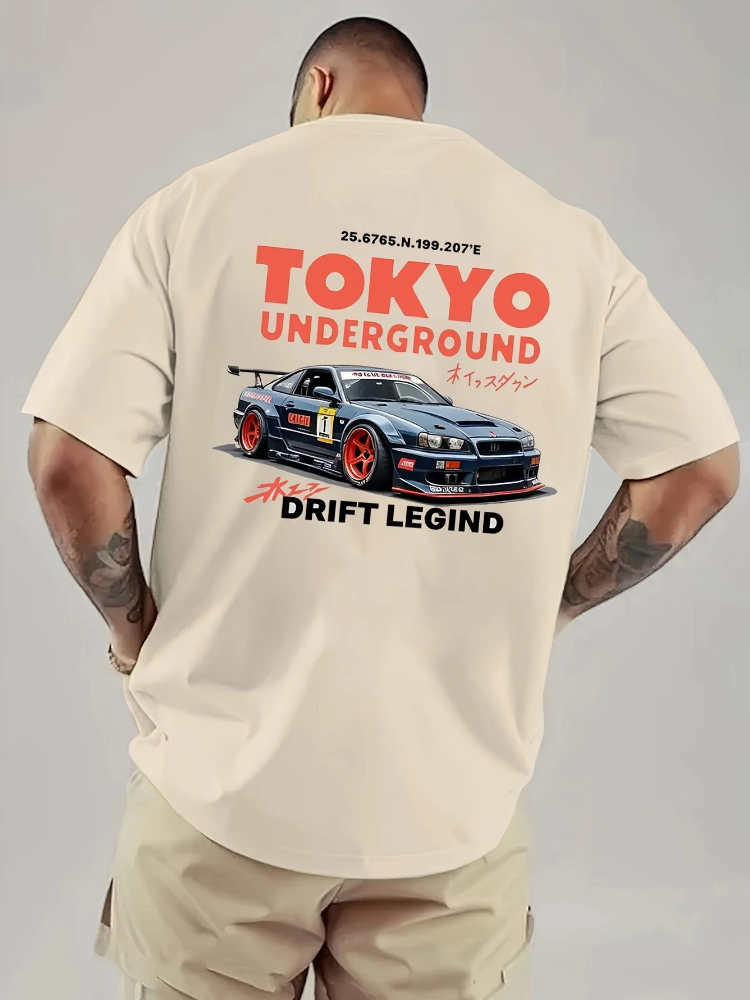 Herren 100% Baumwoll-T-Shirt für Sommer Casual Street Style Tokyo Underground Drifting Racing Druck Lockeres Kurzarm-T-Shirt – Detail 7