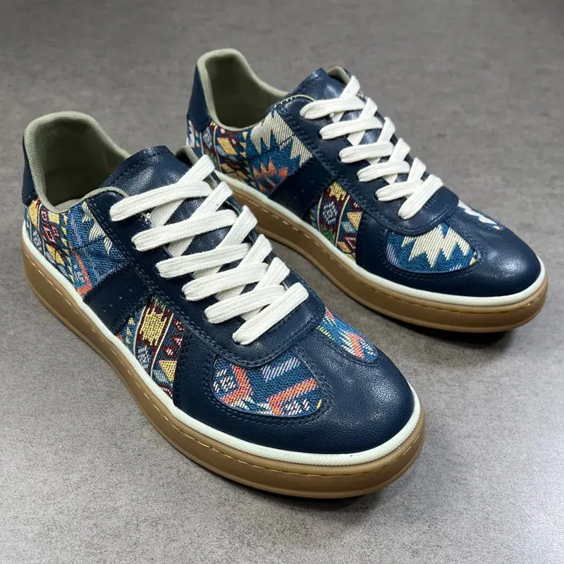 

Retro men's shoes, ethnic style printed breathable stitching, German training shoes, low cut casual sports board shoes