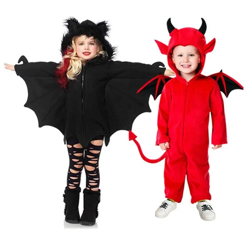 

New Children's Little Devil Satan Cosplay Costume Halloween Boy Monster Girls Bat Performance Costume School Party