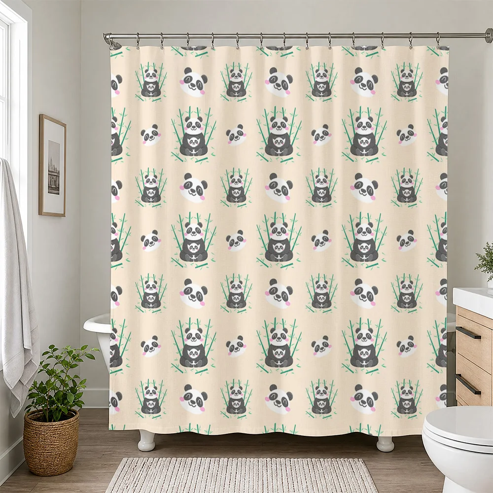 Cute Panda Shower Curtain Waterproof Bathroom Shower Curtain Liner Curtain for Modern Home Decor Utility Accessories