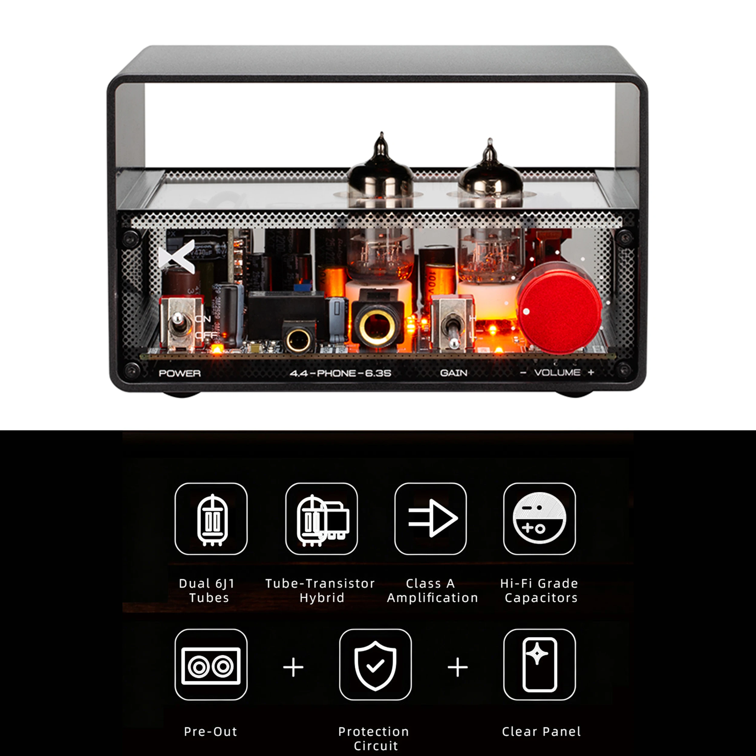 KGUSS xDuoo MT-02 Headphone Amplifier Hybrid Tube-Transistor Sound Architecture Dual 6J1 Vacuum Tube Class view 5