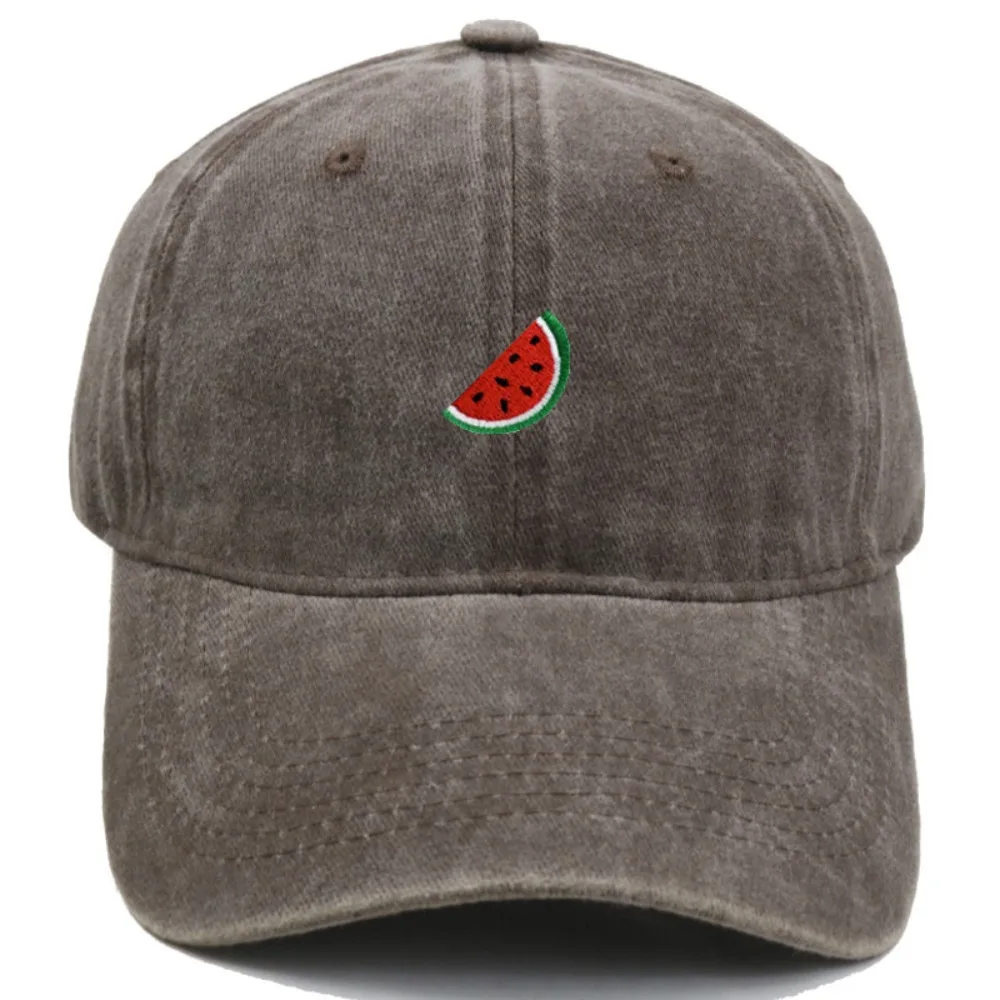 

Vintage Watermelon Embroidered Baseball Cap Washed Cotton Adjustable Peaked Cap Visor Sun Protection Sport Trucker Hat Unisex