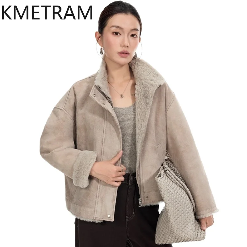 Damska krótka kurtka z prawdziwego futra z naturalnej wełny merino i owczej skóry, dwustronna, zimowa kurtka skórzana, odzież damska 2025 шуба