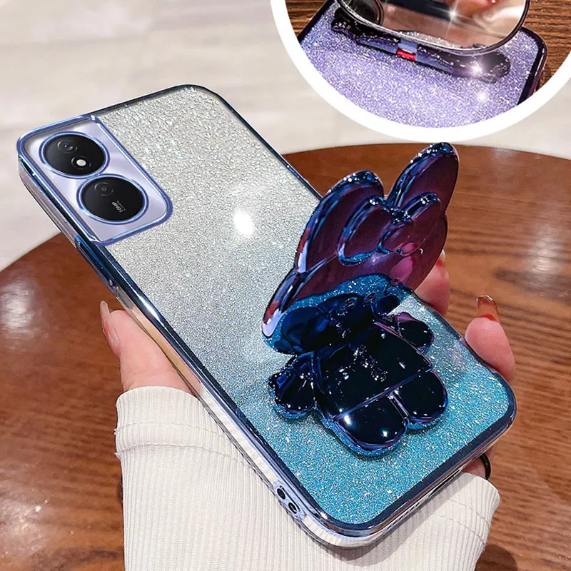 Invisible mirror bracket Case for Honor X7B Soft Bling Fold Stand Holder Cover For Honor x7b x5 plus X9b X9a X6a X6 Fashion Case