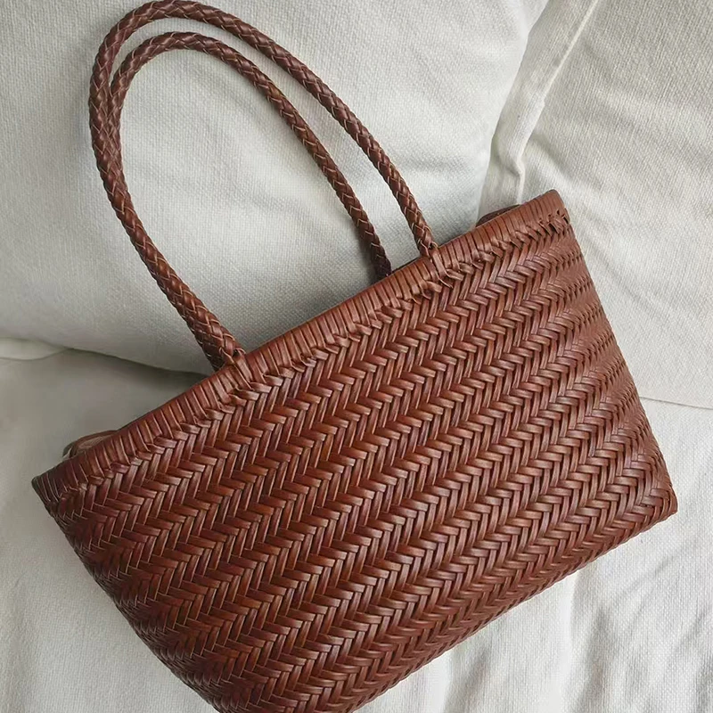 Luxuriöse Handtasche mit Obergriff, Französischer Stil Echtes Leder Patchwork Große Einkaufstasche, Damen Retro Casual Schultertasche – Detail 8