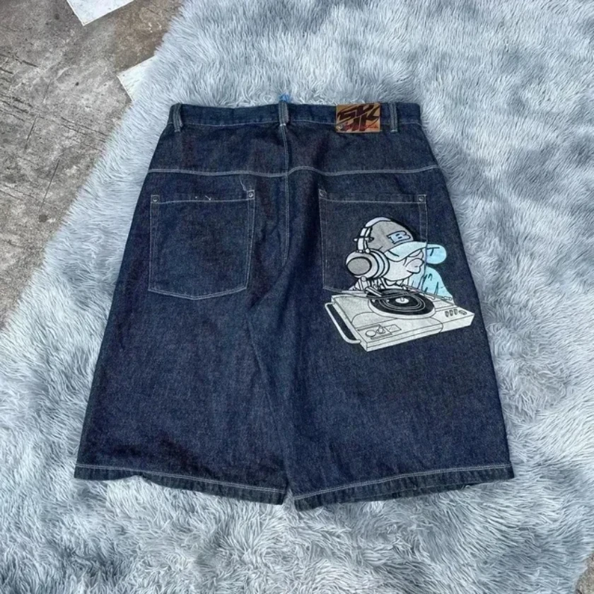 Calção jeans retrô Y2k, calção de basquete mid-rise, estilo americano, harajuku, hip-hop, rua, casual, esporte, novo, 2022