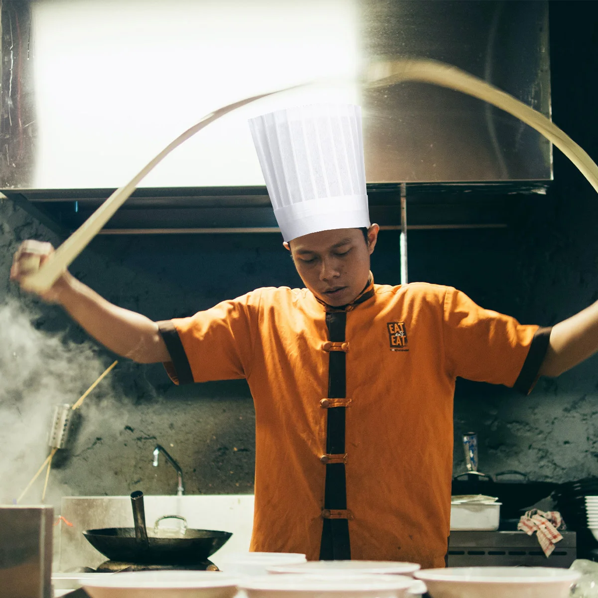 5-delige koksmuts restaurant koken voor keuken grote werkkap voedselserver Miss