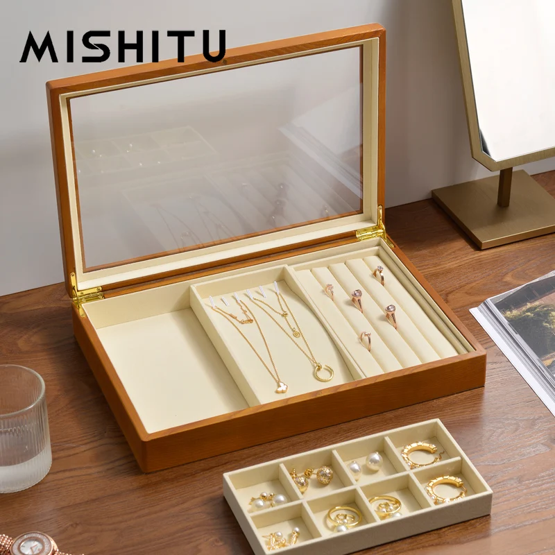 

MISHITU Wooden Ring Pendant Necklace Box Diamond Jewelry Box Storage Case Storage Organizer High-Quality