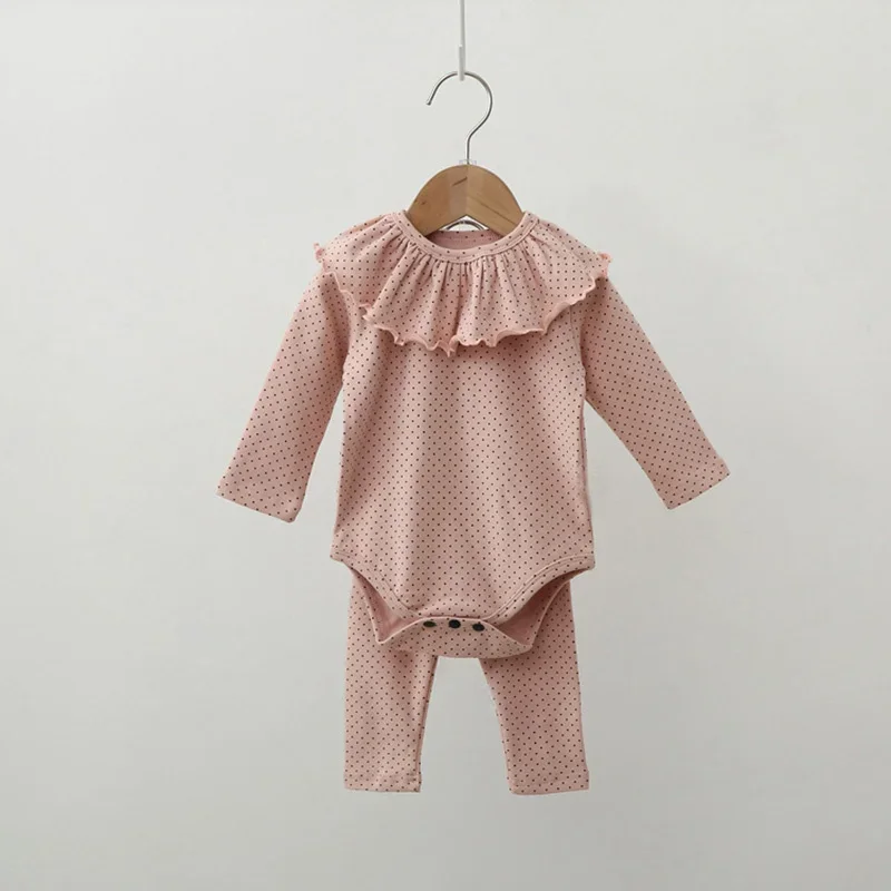 Ensemble de vêtements à pois pour bébés filles, olympiques de batterie, pantalons, bavoirs, tenues de pyjama mignonnes, 3 pièces