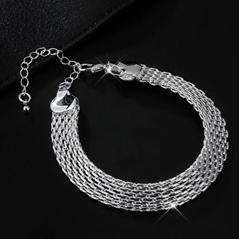 Charms Nice Chain 925 Sterling Silver Mesh Braided Design Sparkling Bracelet For Women Party Jewelry Couple Gifts