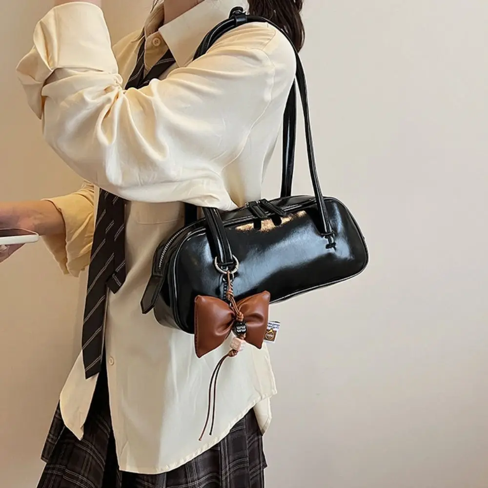

Trendy French Style Pu Bowling Bag Large Capacity PU Leather Boston Shoulder Bag Elegant Casual Women Handbags Underarm Bag