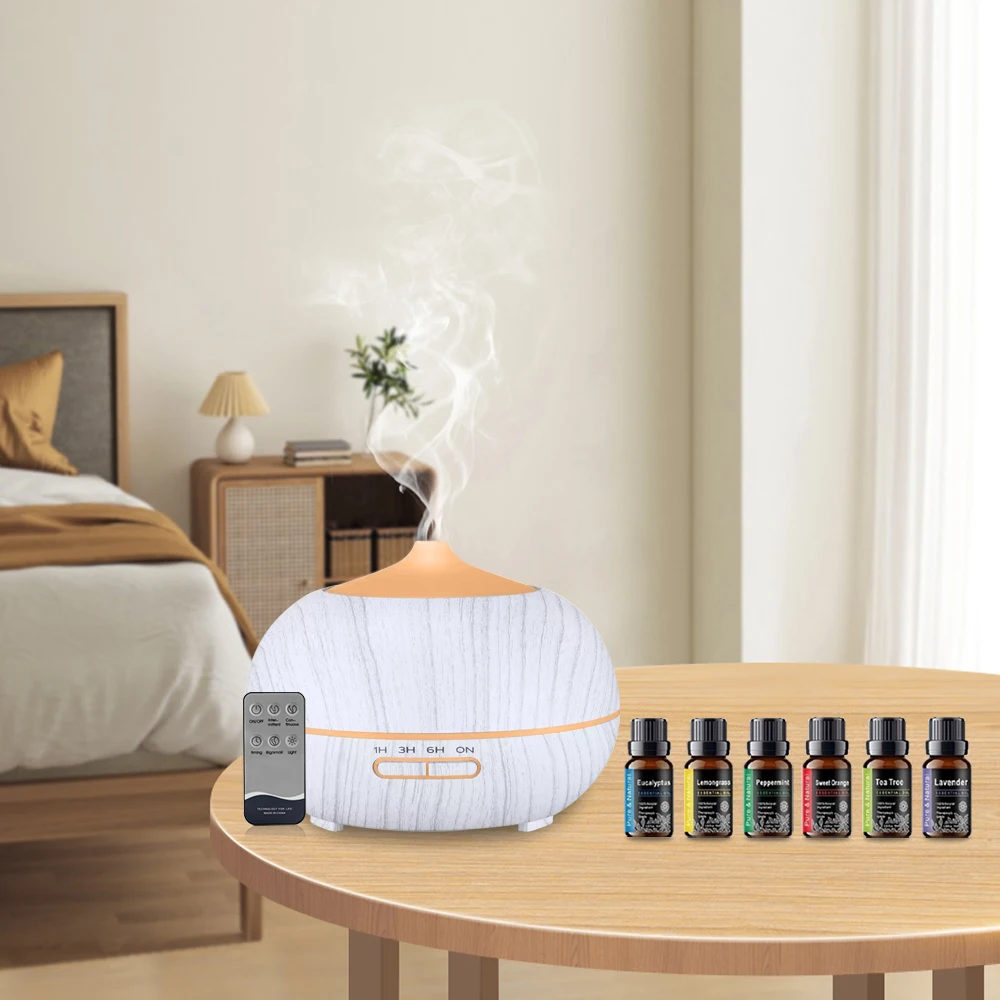 550ml para casa aromaterapia aroma difusor de óleo remoto 7 cores led 6 óleos essenciais umidificador ultrassônico para serenidade