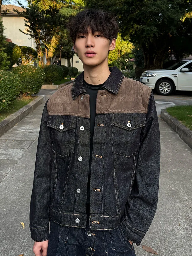 

Ретро-куртка из американской замши с пэчворком, мужская повседневная свободная универсальная куртка для пар, молодежная, на все четыре сезона