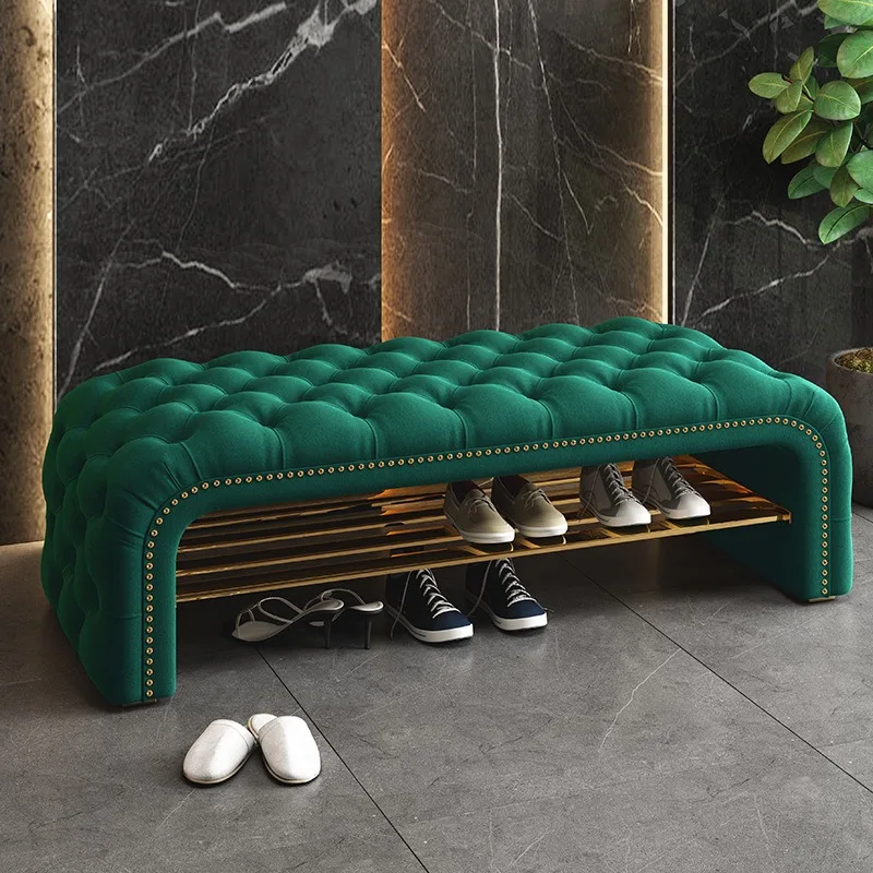 Orange leather shoe changing stool, American light luxury designer shoe stool at the door of the home, simple and modern