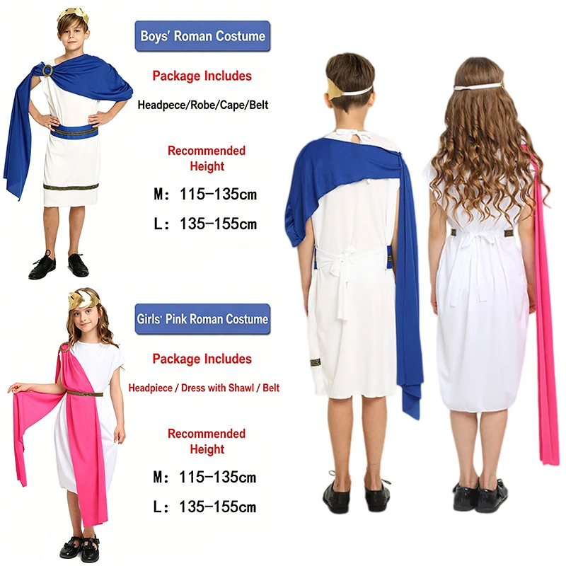 

Children Ancient Greek Roman Costume Boys Toga Robe Halloween Cosplay God Emperor Outfit for Carnival Party Stage Performance
