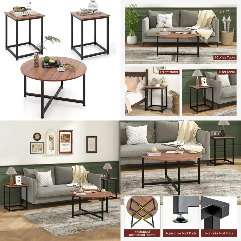 

Набор столов для раскладывания в фермерском стиле из 3 предметов с металлическим каркасом для гостиной