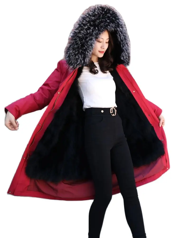 2023 new Waterproof real fur coat long winter jacket natural raccoon fur collar women thick warm fur parkas