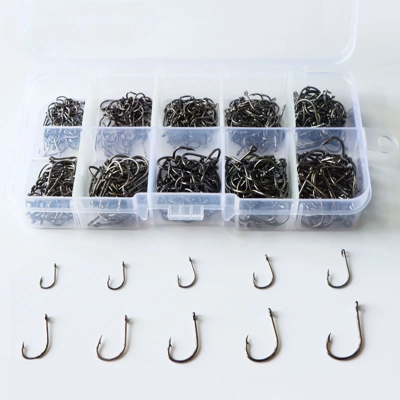 

Iseni Fish Hook Set with Perforated Fish Hook Fishing Gear 500PCS Boxes Black Gold
