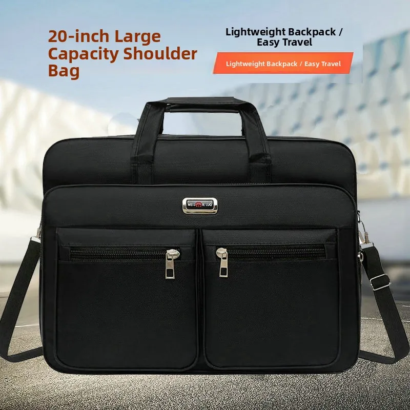 Men's Large 20 Inch Single Shoulder Oxford Cloth Business Briefcase Waterproof Wear-resistant Travel Bag Crossbody Bag