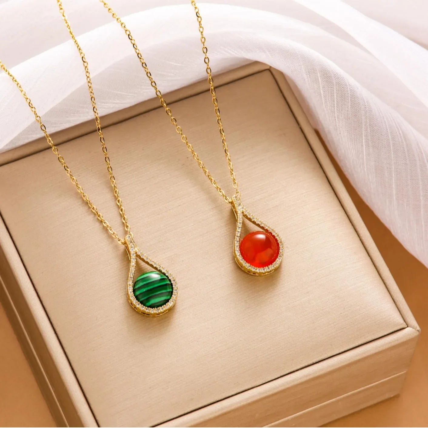 Женское колье с подвеской из натурального красного агата и красного нефрита, цепочка на ключицу, придворный стиль ретро