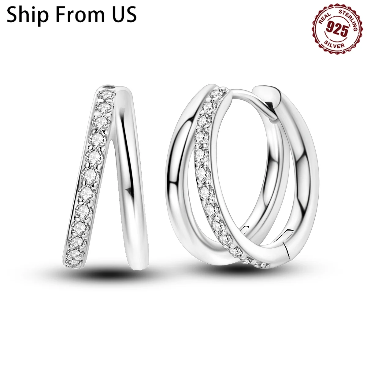 Hot 925 Sterling Silver Double Ring Minimalist Series Jewelry Zircon Circle Hoop Earrings For Women Jewelry Gifts Accessories