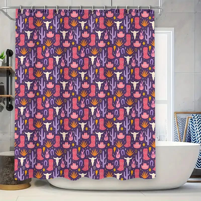 

Western Cow Cactus Desert Shower Curtain Southwestern Rustic Farmhouse Bathroom Decor Set