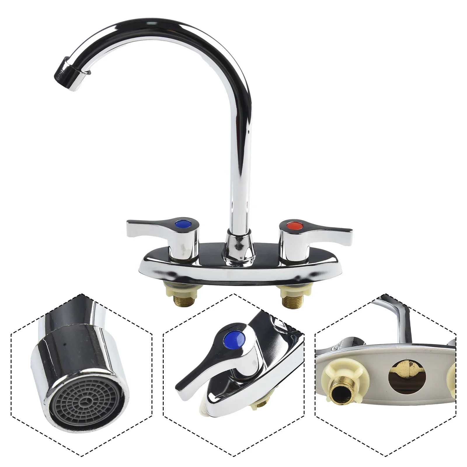 Brass Double Hole Handle Kitchen Faucet Rotary Hot And Cold Basin Sink Mixer Tap Ceramic Spool Basin For Kitchen In Stock