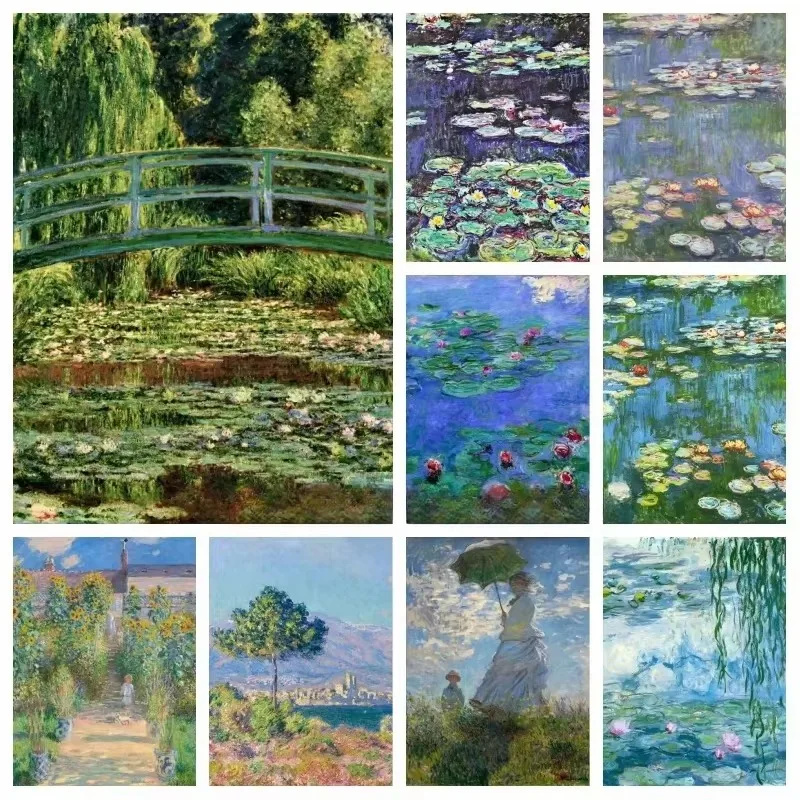 Oil Painting By Number Kit Claude Monet Water Lilies Famous Impression Sunrise Canvas Wall Art for Adults DIY Home Decor Gift