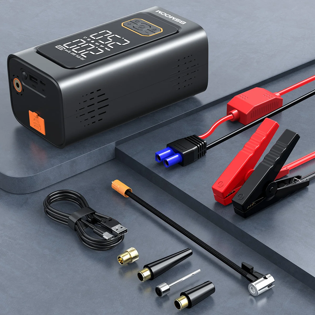 1500A/1000A PEAK Multifunctional Emergency Jump Starter with 150PSI Air Pump, Digital Tire Inflator, Portable Car Battery Charger, Up to ALL Gas/10L